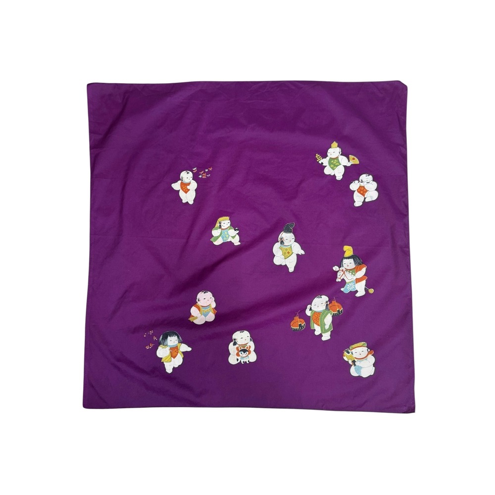 Vintage Purple Nylon Square Bandana Scarf Japanese Karako Novelty Print 29x29